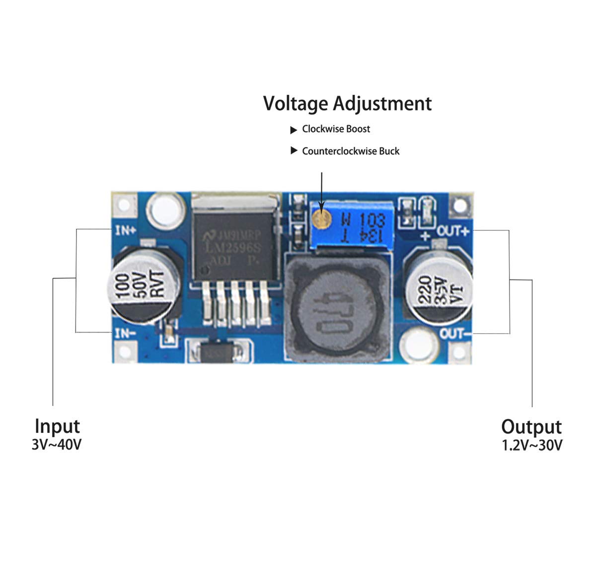 LM2596 DC-DC Buck Converter Module With LED Voltmeter - Adjustable 4-40V To 1.25-37V, 3A Max, Step Down Power Supply