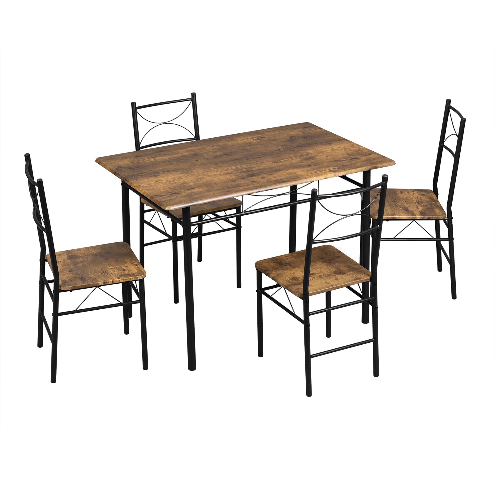 WOLTU Table à Manger avec 4 Chaises, Table de Cuisine pour 4 Personnes, MDF Métal Marron Rustique Noir