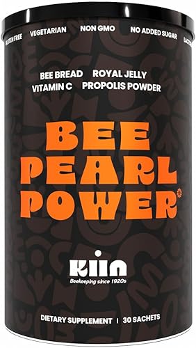 Bee Pearl Power - Pan de abeja en polvo 100% natural con polen de abeja, jalea real y propóleos, rico en vitaminas, enzimas, aminoácidos, Omega 3 6