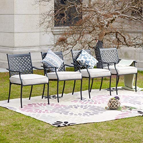LOKATSE HOME 4 Piece Outdoor Patio Metal Wrought Iron Dining Chair Set with Arms and Seat Cushions - Beige - Thumbnail 6