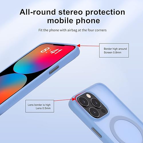 Miniatura 5 de NAYIUU Funda azul mate para iPhone 14 Pro 6.1 pulgadas compatible con carga inalámbrica magsafe protección de grado militar