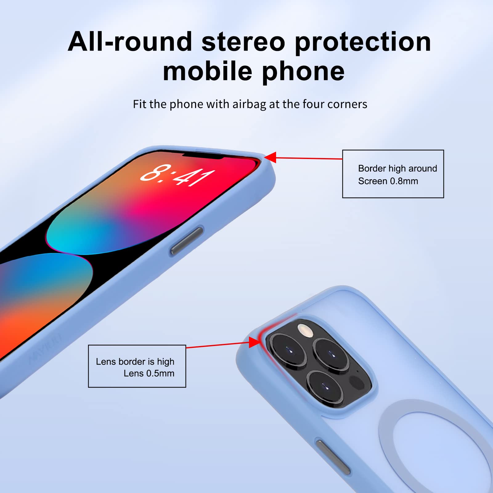Custodia opaca blu per iPhone 14 pro [6,1 pollici] [compatibile con ricarica wireless magsafe] [protezione di grado militare]