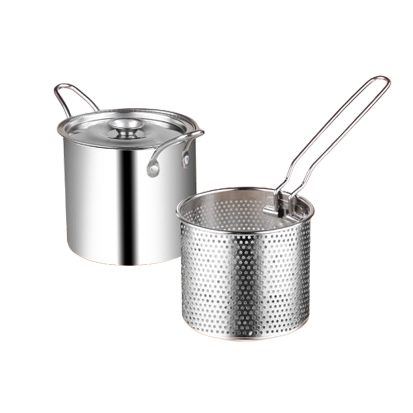 ASerZenith Stainless Deep Fryer, Small Household Height Fryer With Filter, Suitable For Fried Chicken, Shrimp, French Fries