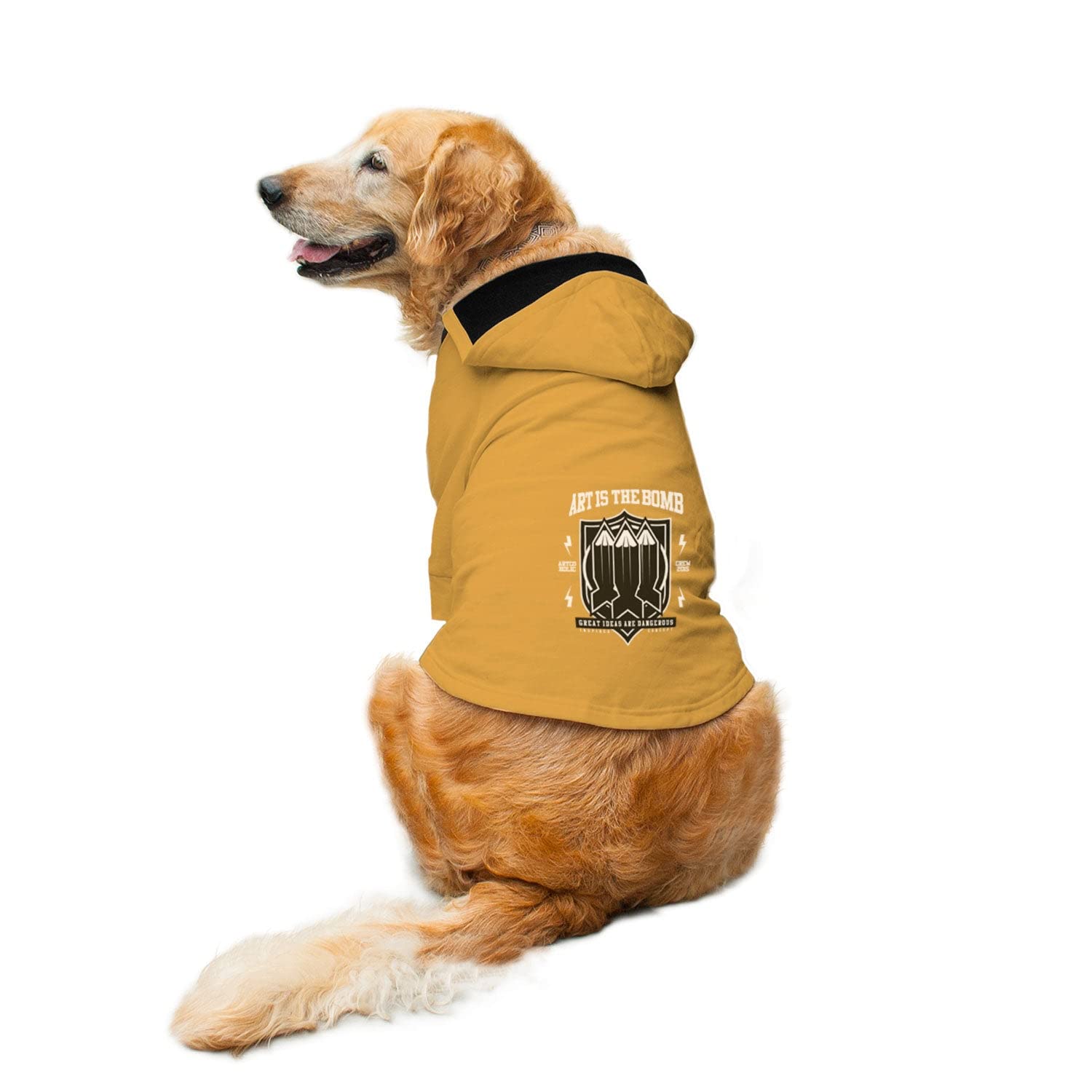 Ruse Art is The Bomb Printed Full Sleeves Dog Autumn Winter Hoodie Jacket/Apparel/Clothes/Jackets Gift for Dogs.Yellow/Medium(Chubby Pugs, Beagle etc.) (B07JQ4BF31) Amazon Price History, Amazon Price Tracker