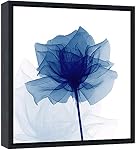 Pyradecor Black Framed Blue Flickering Flower Modern Abstract Paintings Canvas Wall Art Grace Floral Pictures on Canvas Prints 4 Panels Artwork for Bedroom Office Home Decorations AH4073-3030BF