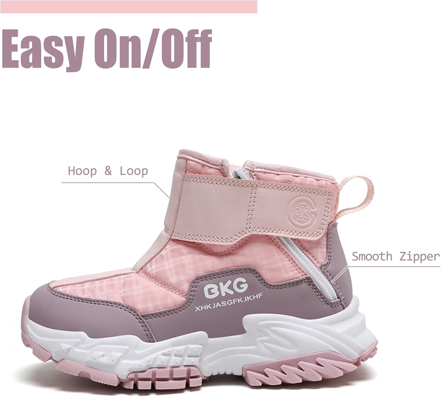 Kids Snow Ankle Boots Waterproof Winter Shoes for Boys Girls Children Youth, Anti-Slip ‌Hook & Loop‌ Zip Insulated Lined for Outdoor Cold Weather Hiking