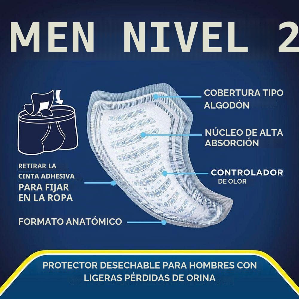 TENA Men Level 2 para insuficiencia urinaria leve a moderada, 10 compresas, 2 unidades (2 x 10 unidades)