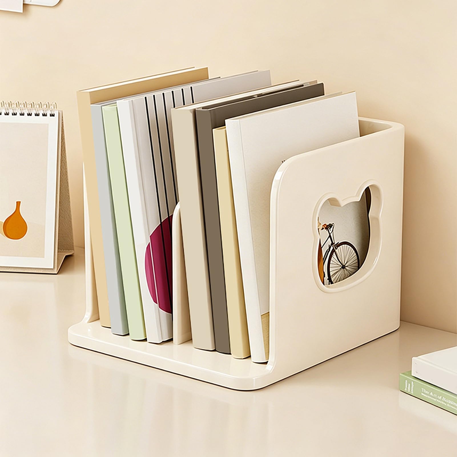 Simpatico fermalibri per scrivania – Mensola porta libri per bambini pastello con multi-scomparto, base anti-ribaltamento e design aperto, decorazione per libri di testo, quaderni e penne