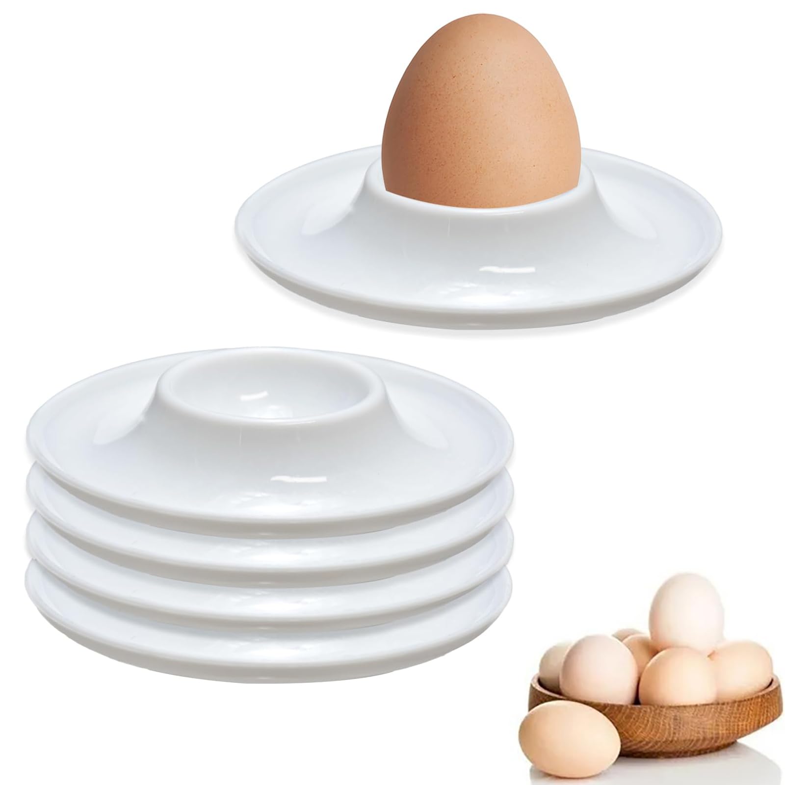 Soft Boiled Egg Holder Set,4 Pcs Egg Cups White Plastic Boiled Egg Cup Set Holder Egg Holders Round Stackable Egg Stand with Tray Suitable for Kitchen Boiled Eggs Breakfast Dinner
