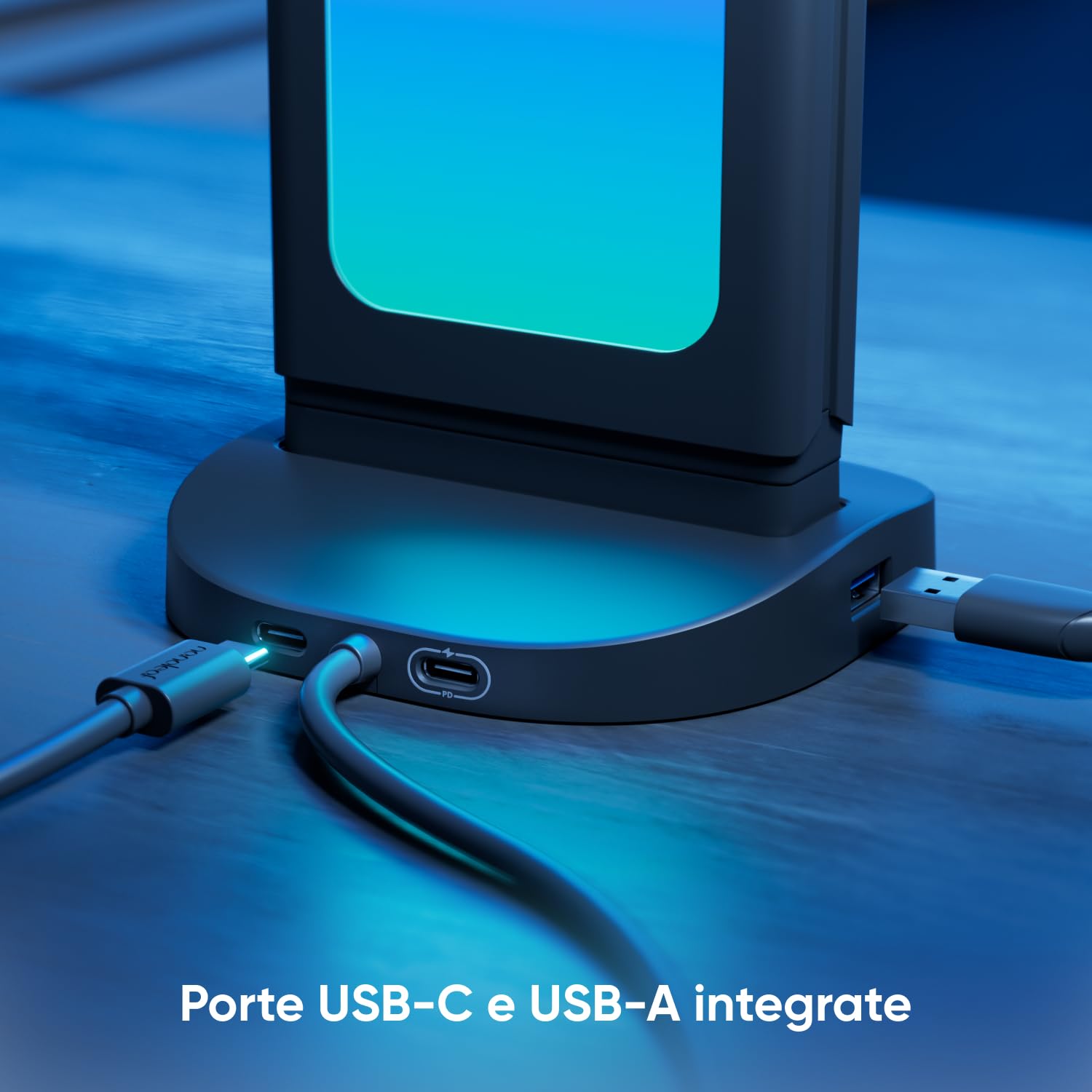 Nanoleaf Hub Luminoso per Gaming, Lampada Tavolo Intelligente RGB 3in1, Supporto Cuffie/Controller, Illuminazione Doppia Faccia, Dock USB-C, Sync Musica e Schermo via App, Luce Ambientale Gaming