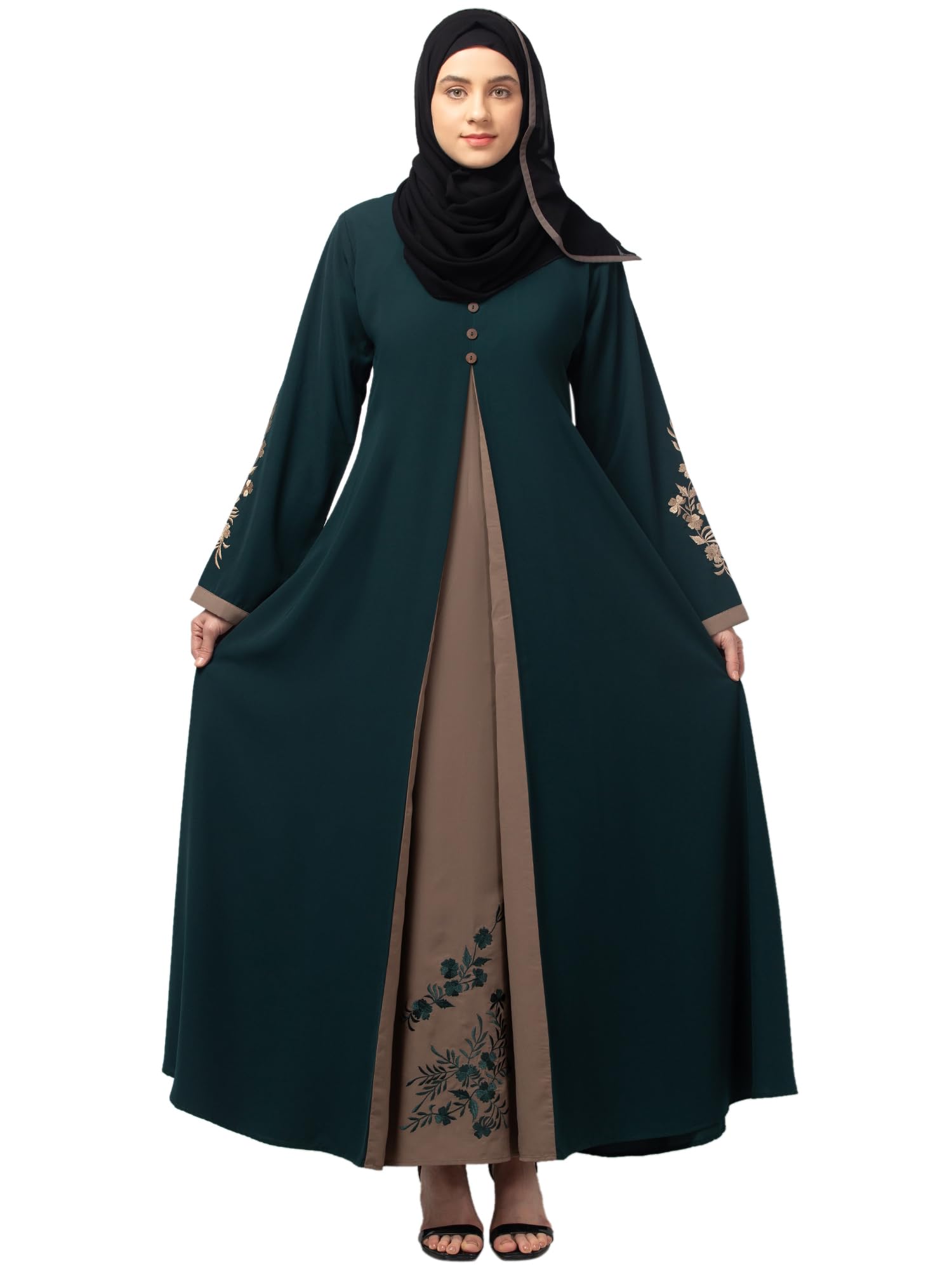 women latest embroidered Double color long dress abaya burkha-image-4