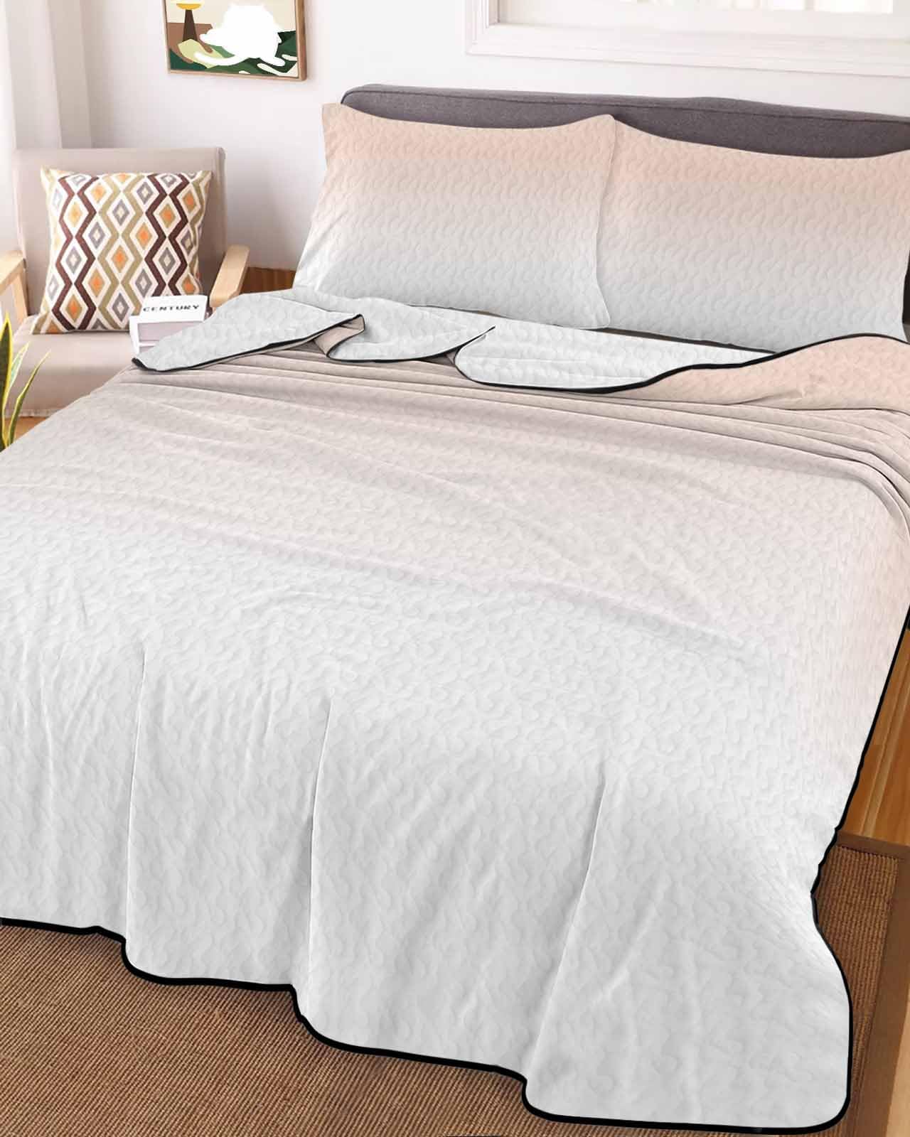 LOT BASIC 3-Piece Summer Quilt Full Size, Ombre Pink White Lightweight Cooling Bedding Comforter Blanket with 2 Pillow Shams, Art Painting Bedspreads Quilted Coverlet Sets 78