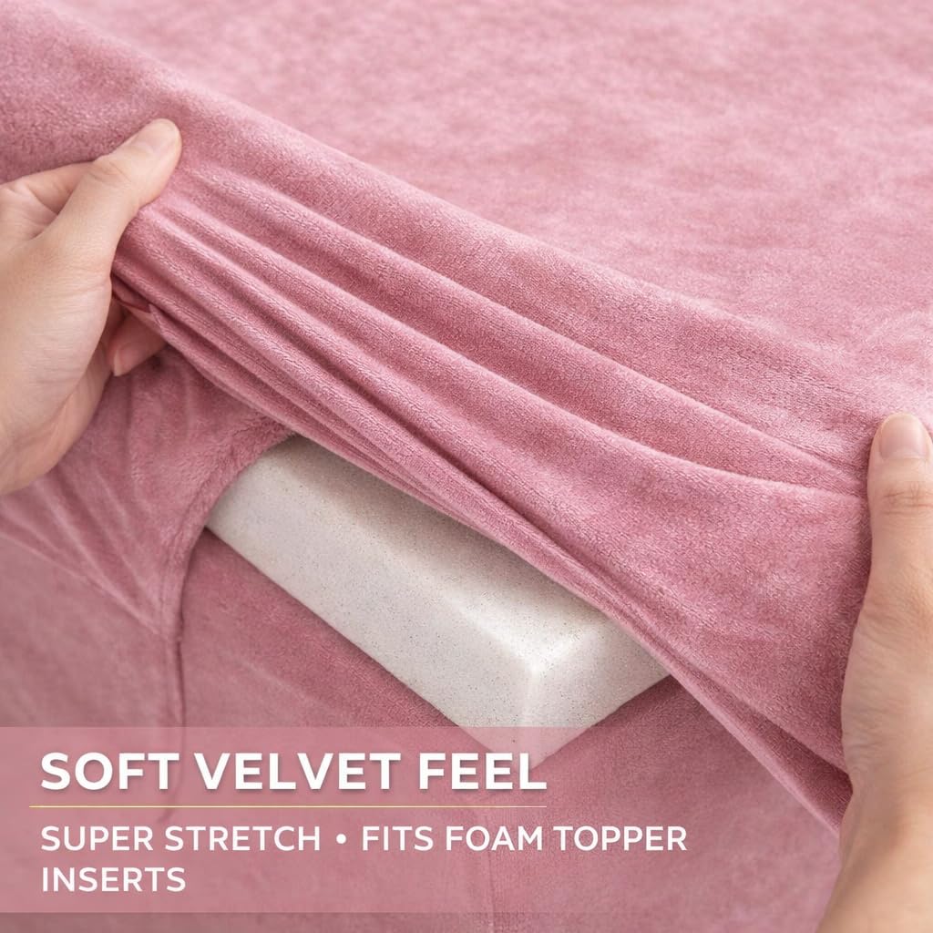 Pink Velvet Massage Table Sheet Cover – Stretchy Lash Bed & Massage Table Cover with Leg Cut-Out & Pocket – Fits 72–77” Tables – Spandex, Machine Washable