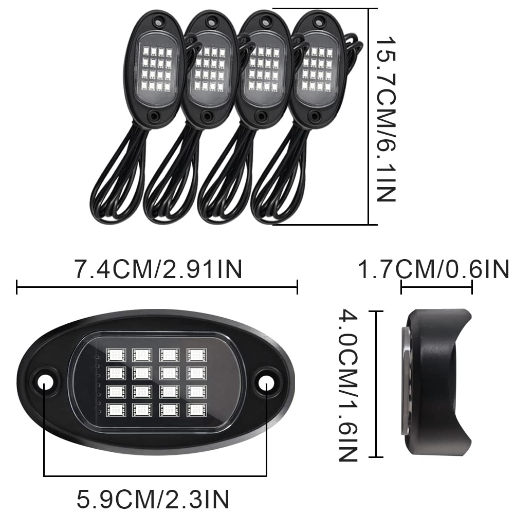 RGB LED Rock Lights Kit mit APP/Fernbedienung/Musikmodus, High Power Multicolor Neon Underglow Wheel Light Kompatibel mit Lastwagen Anhänger Boot SUV Off Road ATV UTV RZR (4 Pods)