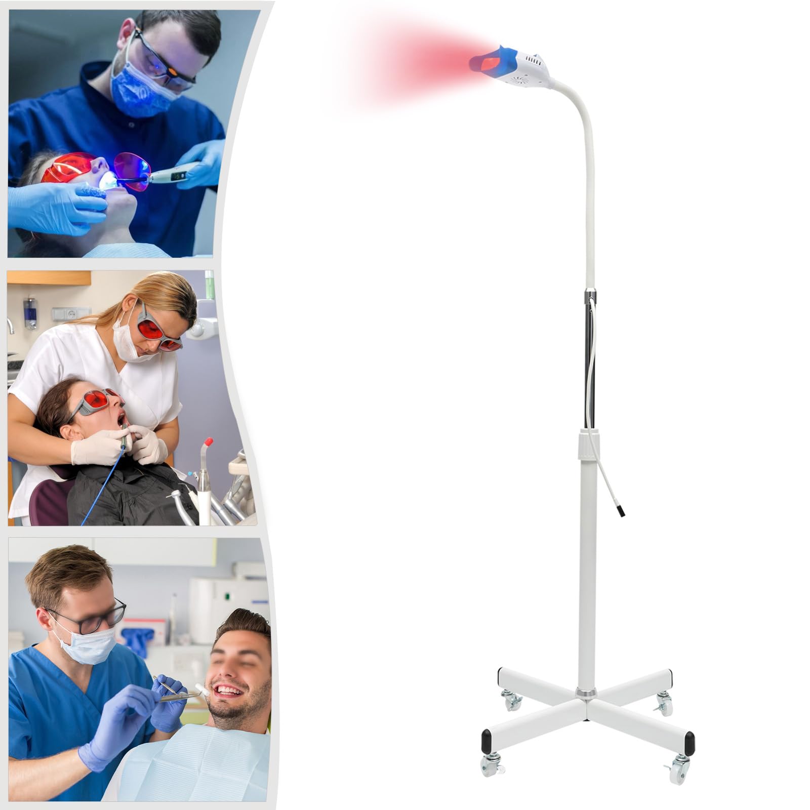 Macchina sbiancante per denti con luce a 10 LED, modello mobile | Bianco Quattro Ruote con Freni Luce 0~20 minuti per Ospedali Ospedali e Saloni di Bellezza Adatto per Adulti Bambini