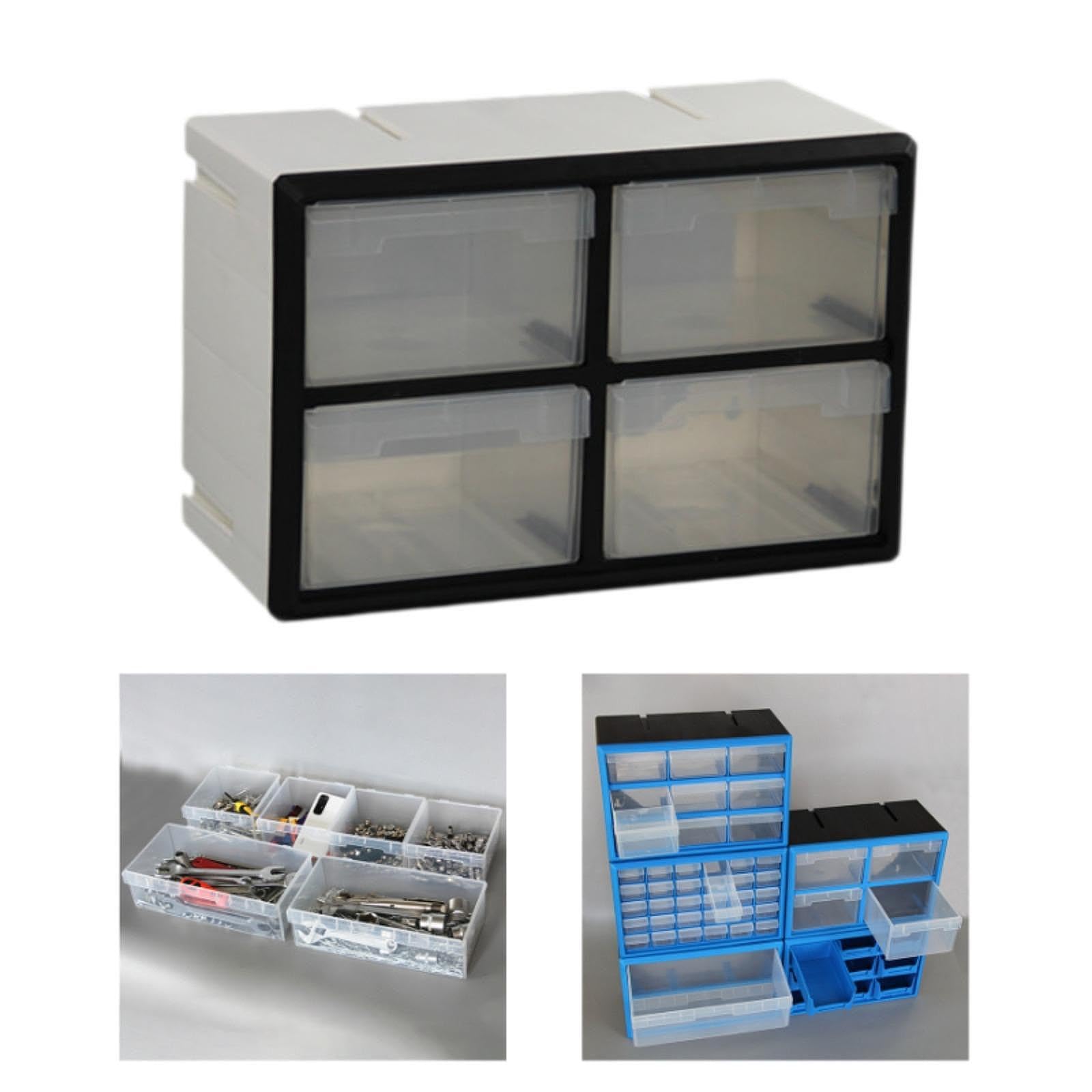Cajonera con Cajones, Caja de Almacenamiento para Herramientas Y Accesorios, Equipo Multifuncional de Material PP, Ideal para El Baño, Taller Y Bricol, 4 Cajones