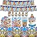 Miotlsy Forniture per Feste 76 PCS One Piece Compleanno per Bambini Tema, Feste Decorazioni Forniture per Bambini Striscioni Tovaglia Piatti tovaglioli Coppe(10 Ospiti)