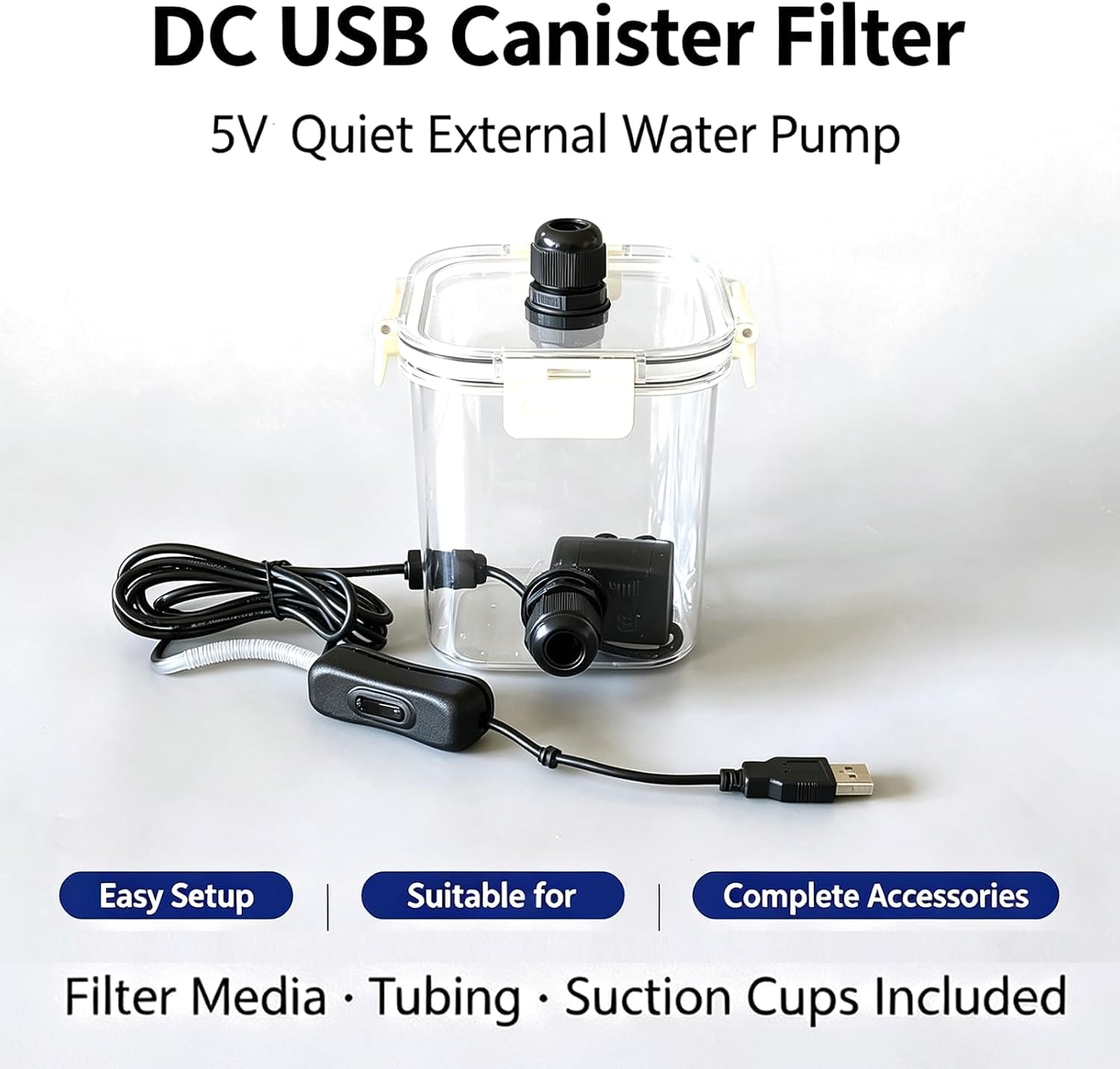 Filtre Externe pour Aquarium, 80/150/200 L/h, Silencieux, avec Tuyau D'arrivée d'eau, Petit Système De Filtration Et De Nettoyage, pour Aquarium De Bureau Nano, Betta Ou Crevettes 80L/H