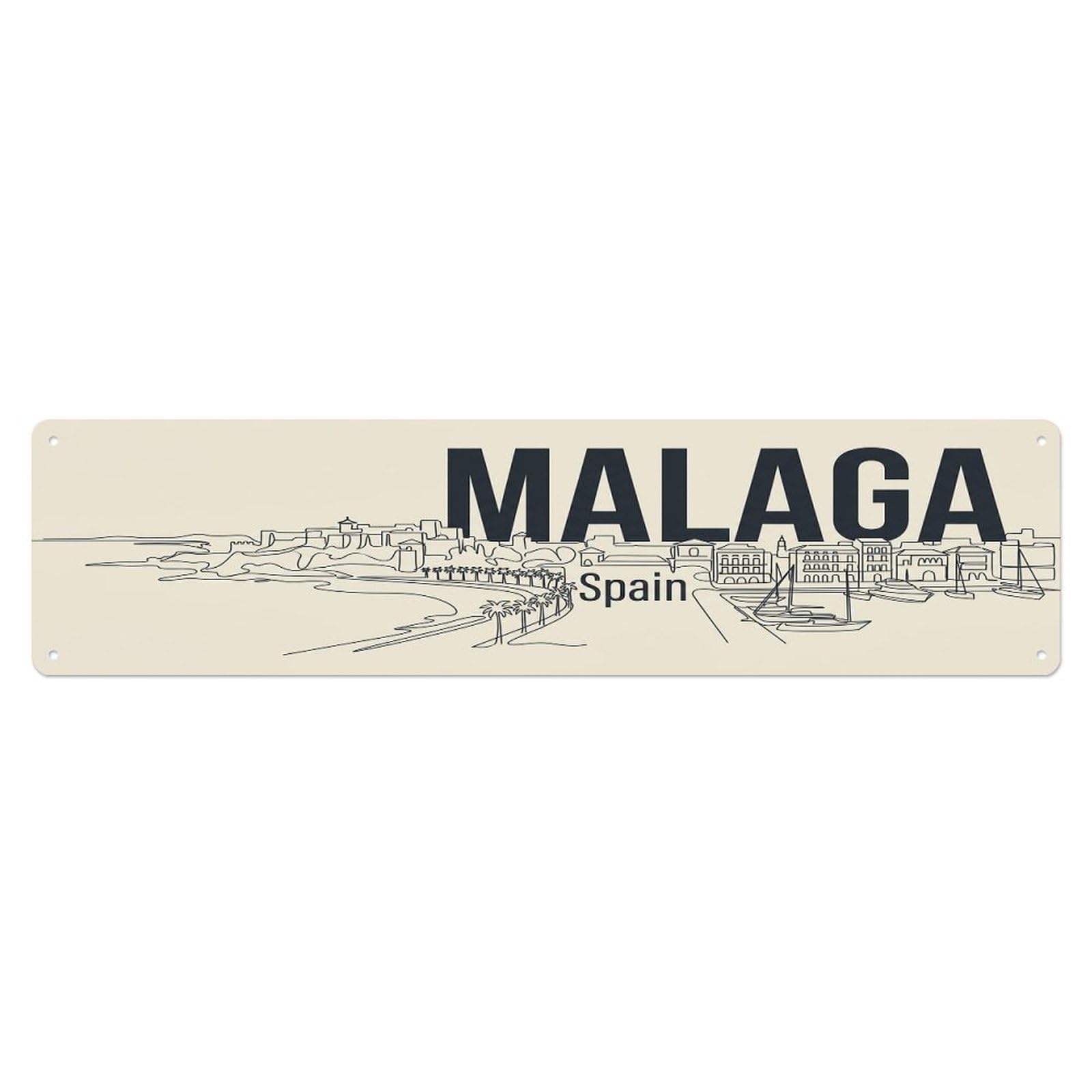 Contemporary Line Art Spain Malaga Metal Tin Sign