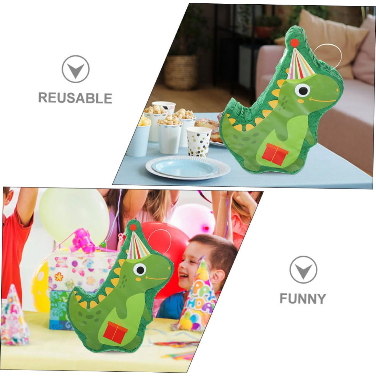 Abaodam Pinata Dinosauro in Carta per Festa di Compleanno, Set Bastone e Maschera, Decorazione Unica e Divertente per Carnevale e Fiesta