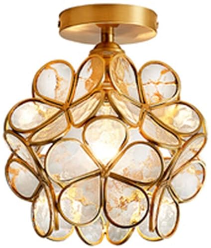 Lámpara de techo con forma de flor moderna, lámpara de techo con vidrieras creativas, lámpara de araña de latón cepillado vintage para pasillo, balcón, comedor, cocina, isla, color transpare Cover