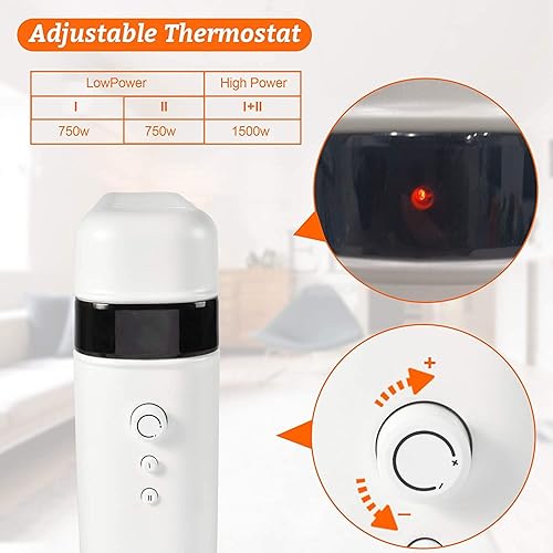 Miniatura 5 de Calentador de espacio eléctrico de 1500 W con ruedas para uso en interiores, tamaños de habitación de hasta 215 pies.