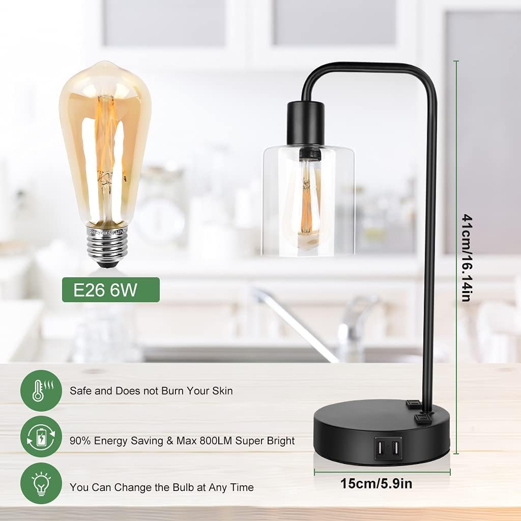 Onе-Dау Sаlе: Uр tо 50% оƒƒ Set of 2 Industrial Table Lamps with USB Port and Outlet, 3 Way Dimmable Touch Control Desk Lamps for Bedroom, Modern Bedside Nightstand Reading Lamps with Glass Shade 6W 2700K LED Bulbs Included Frее Shірріng Ovеr $50 Set of 2 Industrial Table Lamps with USB Port and Outlet, 3 Way Dimmable Touch Control Desk Lamps for Bedroom, Modern Bedside Nightstand Reading Lamps with Glass Shade 6W 2700K LED Bulbs Included
