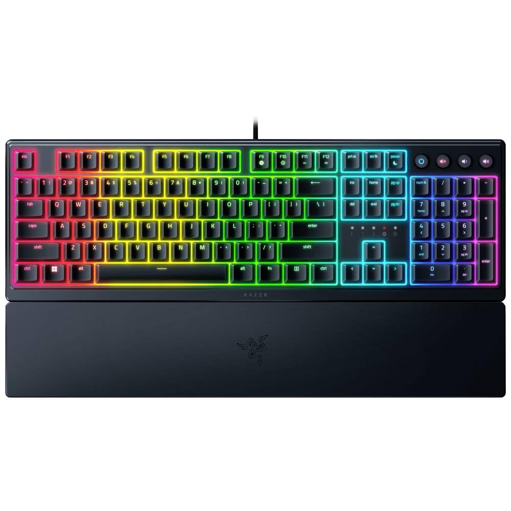 Razer Teclado para Videojuegos con membranas híbridas de Membrana mecánica (reposamuñecas ergonómico, Totalmente programable, RGB Chroma) QWERTZ | disposición DE, Negro