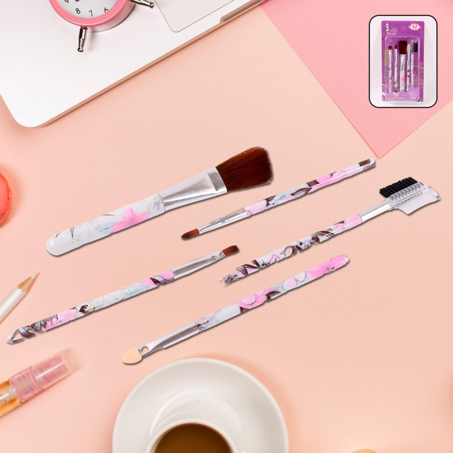 Floral Makeup Brush Set for Eyes, Lips, and Face (5 Pc)-picture-10