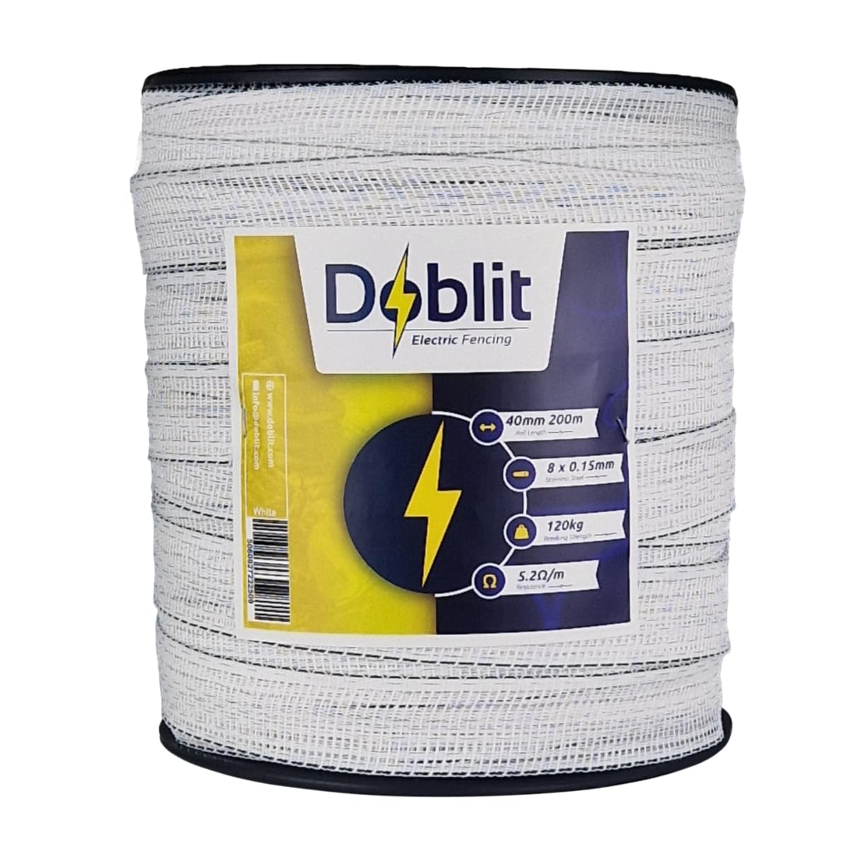 Nastro elettrico per recinzione elettrica, 40 mm, bassa resistenza elettrica, fili in acciaio inossidabile 8 x 0,15 mm, nastro per cavalli (200 m, bianco)