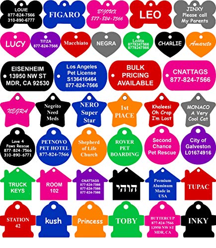 ZNFSZ Pet ID Tags Many Shape, 8 Colors, Personalized Front and Back Premium Aluminum for Dogs and Cats…