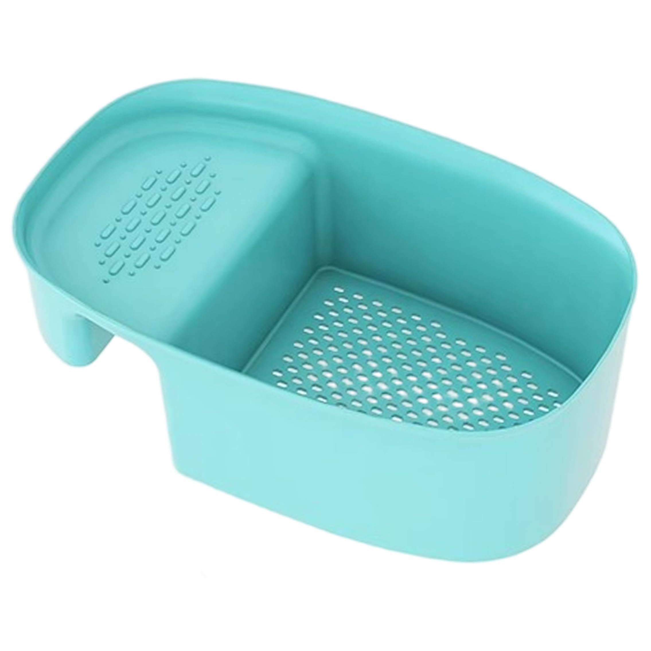 Ameble Light Cyan 8x5 Inch Over The Sink Colander, Multifunctional Kitchen Strainer Basket for Food Residue, Fruit Washing, Pasta Draining