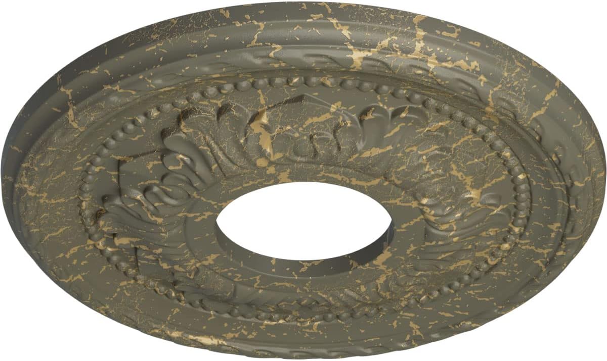 Ekena Millwork CM12PMWHC 12-1/8" x 3-1/2" x 1" Palmetto Ceiling Medallion, Witch Hazel Crackle