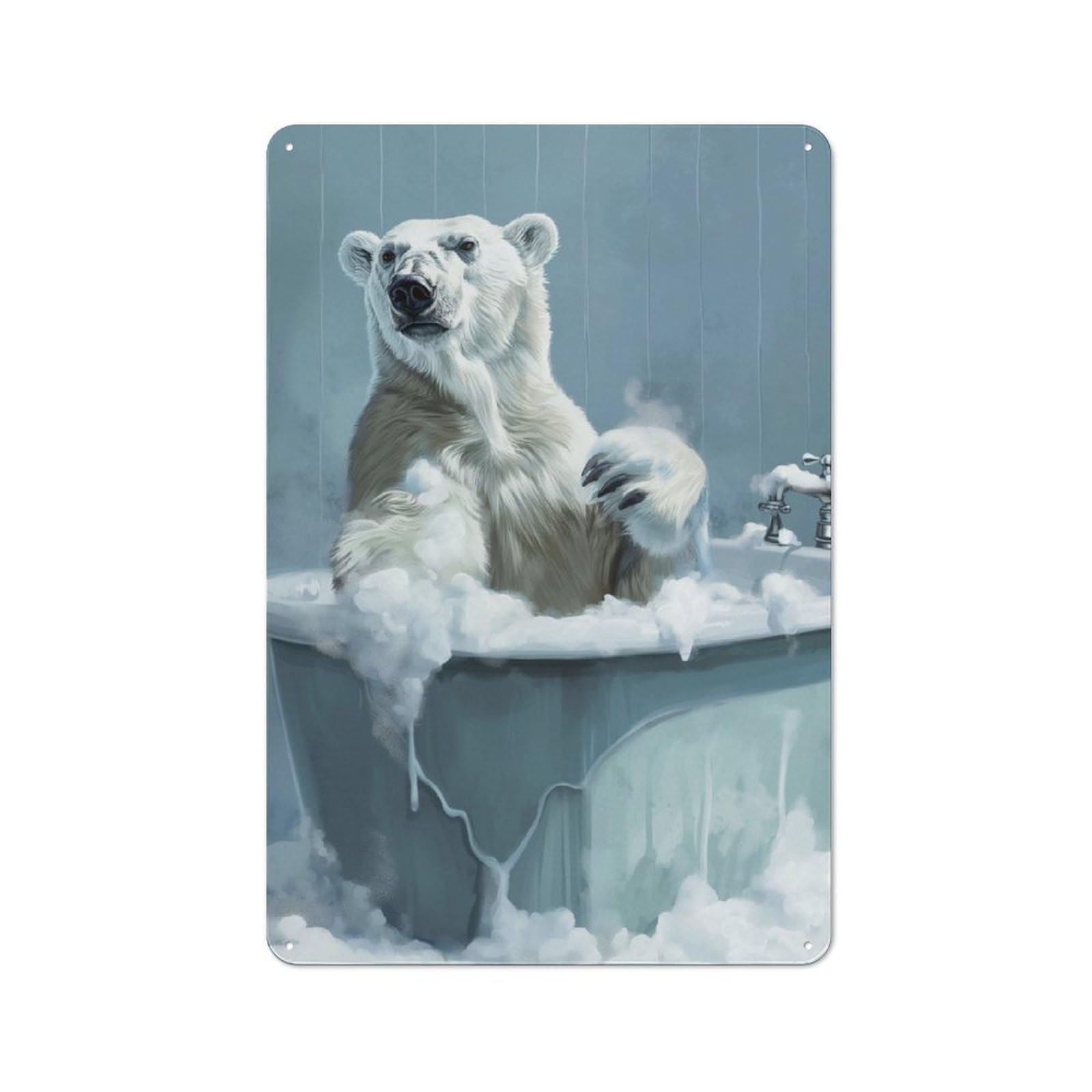 Junmoney Polar Bear Bath Tub Wash Modern Retro Metal Wall Art Sign 30X20cm, Studio Wall Art For Modern Home, Workshop, Office Or Cafe