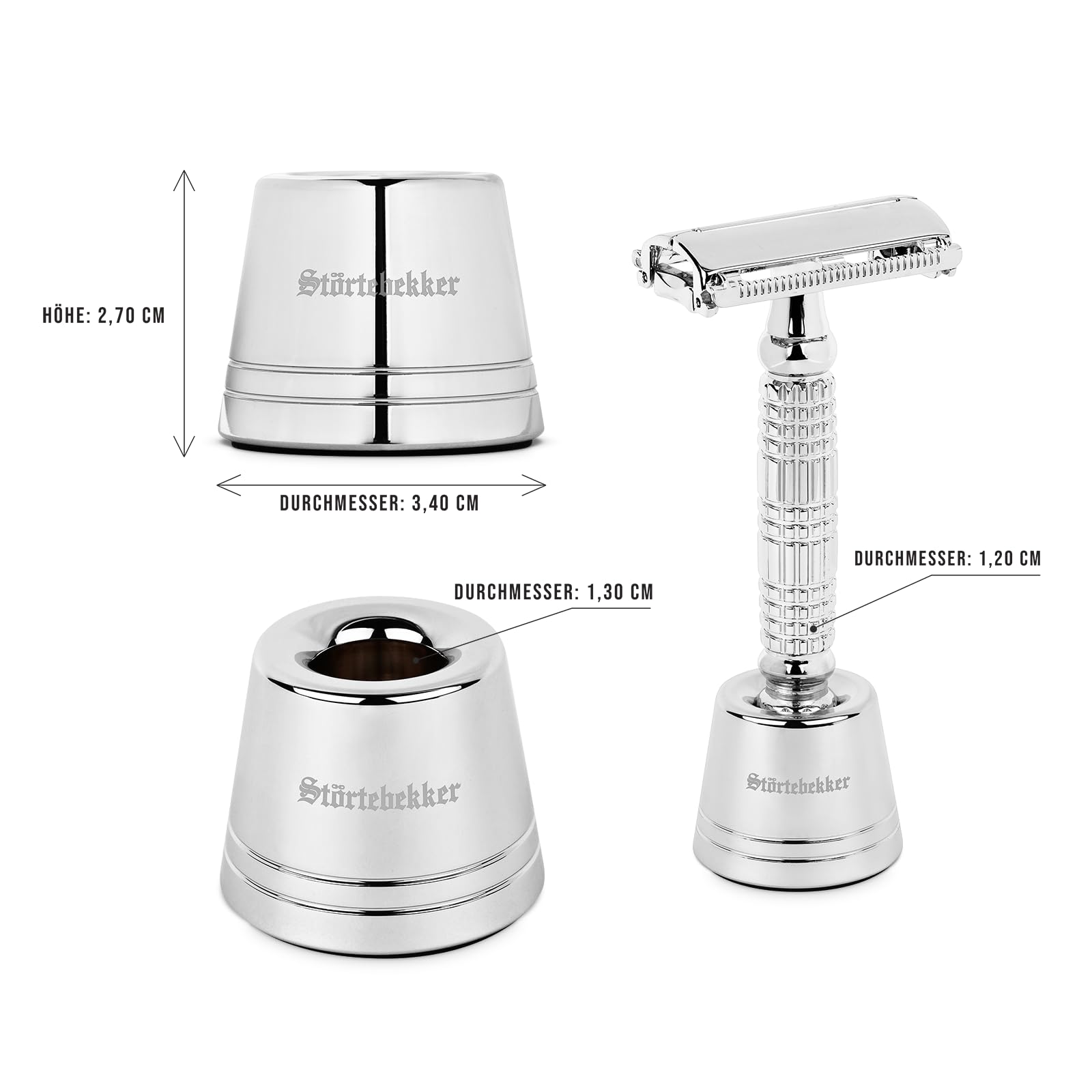 Störtebekker® Premium Rasierhobel 'Hamburg' im Set mit Rasierständer 'Hamburg' - Silber - hochwertiges Zubehör für dein Badezimmer - rutschfester Boden - massiver Stand - 125g - Geschenkidee