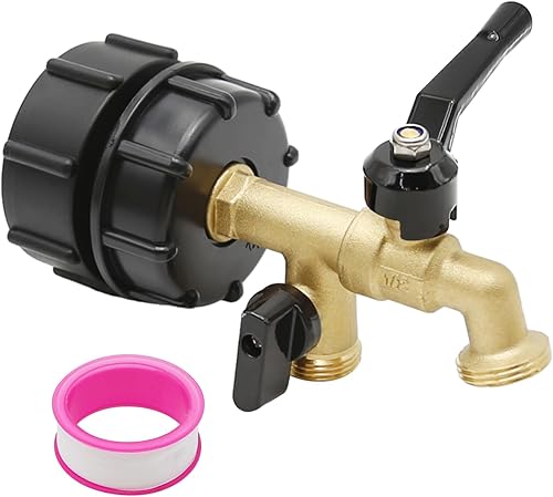 Adaptador de tanque de agua IBC de 275-330 galones, rosca gruesa de 2.36 pulgadas + rosca fina de 2.36 pulgadas, conector de manguera de jardín de