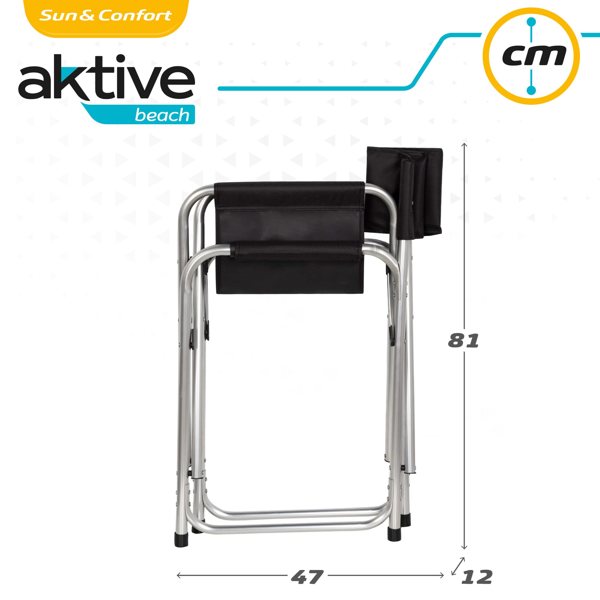 AKTIVE 62617 Sedia Direttore Pieghevole, Campeggio, Alu Tube + Oxford, Nero, 57 x 47 x 82 cm