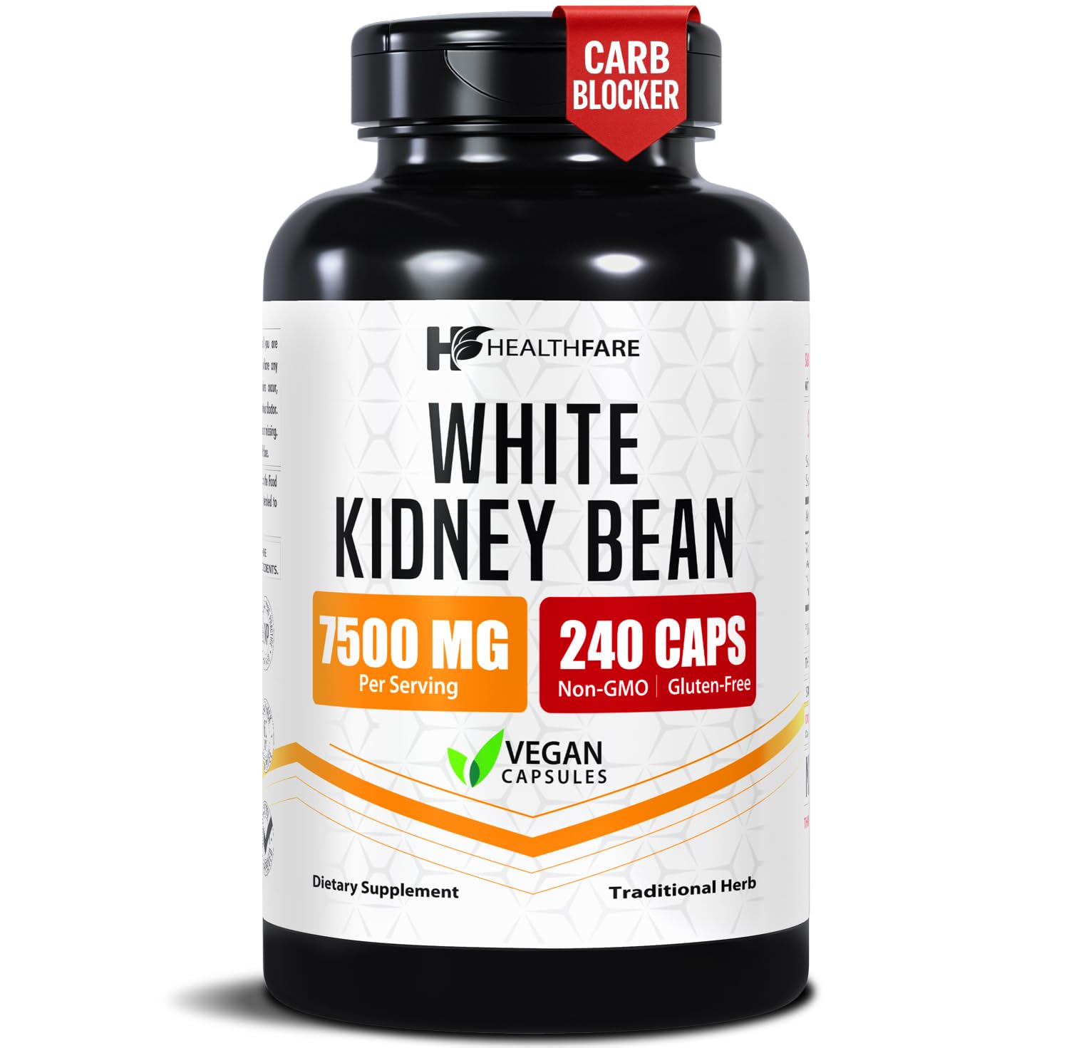 Healthfare White Kidney Bean Extract 7500mg | 240 Vegan Capsules | Extra Strength Concentrated Formula | Herbal Supplement for Carb & Digestion Support | Non-GMO, Gluten-Free | Made in USA