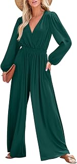 Lantern Long Sleeve Jumpsuit Wrapped V Neck Elegant for Womens Dressy Casual 2024 Fall One Piece Romper Outfits