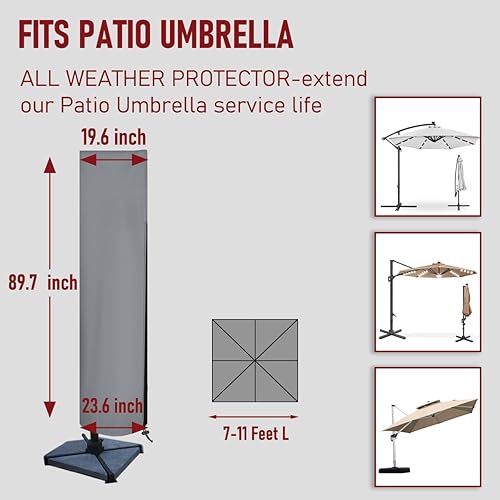 Miniatura 9 de Funda para sombrilla de patio al aire libre con barra, impermeable, duradera, con cremallera, para paraguas de 9 a 13 pies