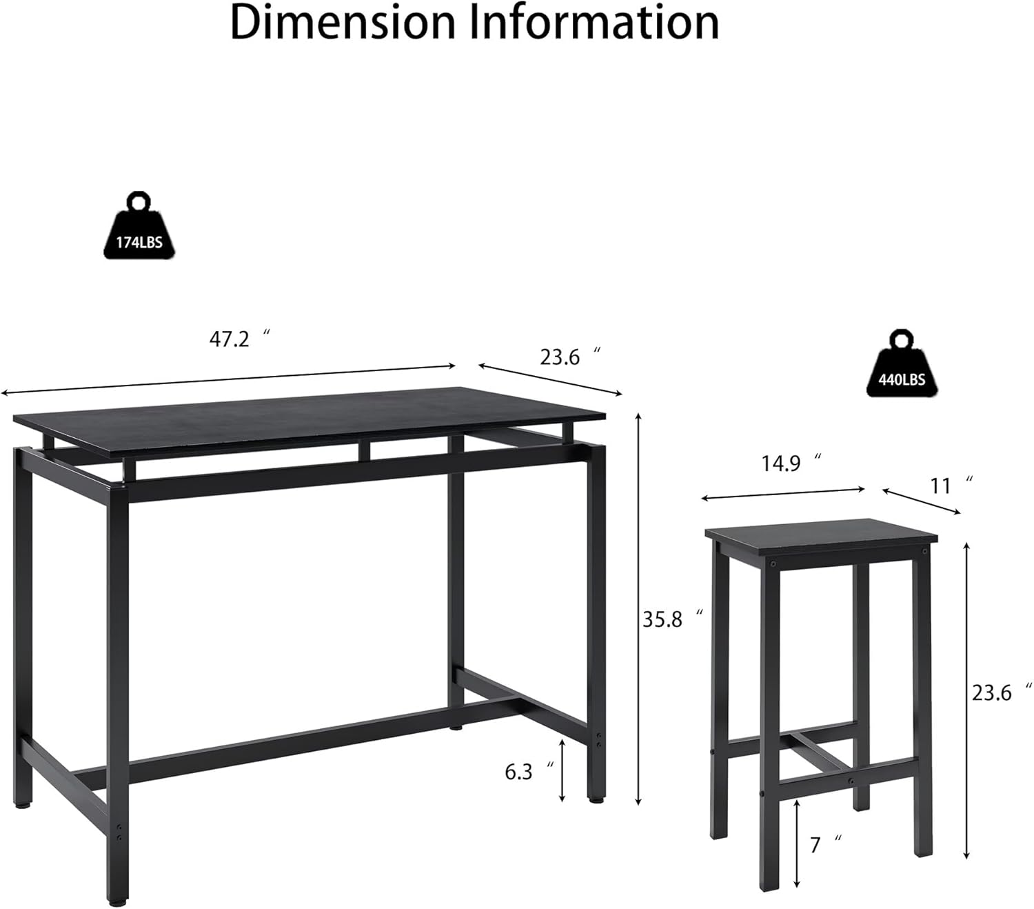 JIJIWANG 5 Pieces Dining Table Set for 4,Black Bar Table Set with 4 Bar Stools Counter Height Bar Table and Chairs Set. Pub Table Set Breakfast Table for Kitchen, Small Space, Black (1Table+4Chair