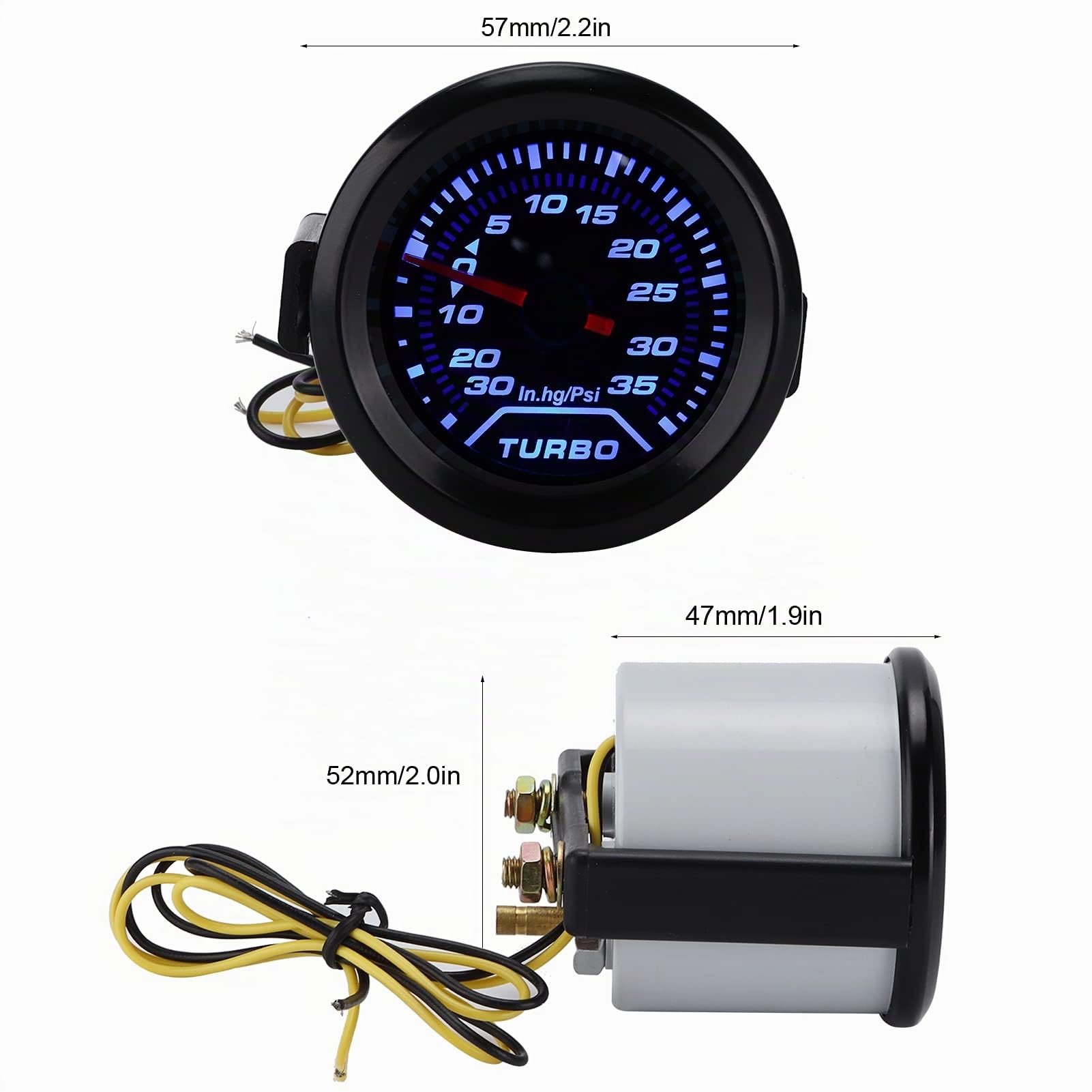 Medidor de Impulso Digital, Medidor de Presión de Impulso Turbo de 12 V 52 Mm / 2 Pulgadas 35 PSI Pantalla Digital Modificación de LED Azul Rojo Universal