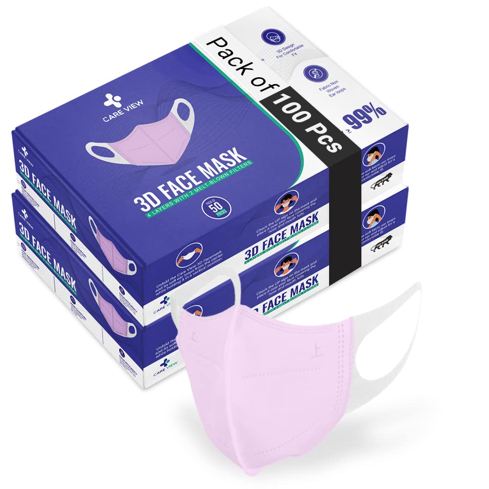 Careview CARE VIEW N95 3 Dimensional Disposable Face Mask with 4 Layered Filtration, SITRA and BIS(ISI) certified & Incredibly Soft Spandex Non Woven Fabric Ear loop (PINK, PACK OF 100) (B09MQXYM6T) Amazon Price History, Amazon Price Tracker