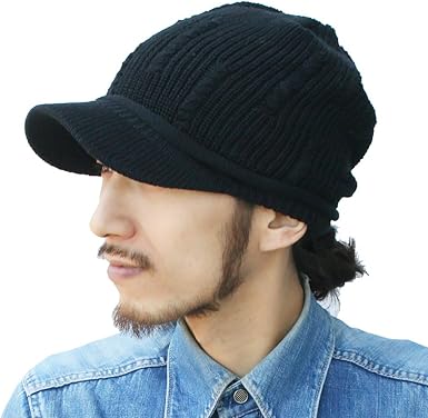 Amazon ピースクロージング コットンニットキャスケット ケーブル Ks ツバ付き サマーニット帽子 キャップ Uvカット ニット帽 ツバ サマー コットン 無地 シンプル 夏用 メンズ レディース ブラック ニット 通販