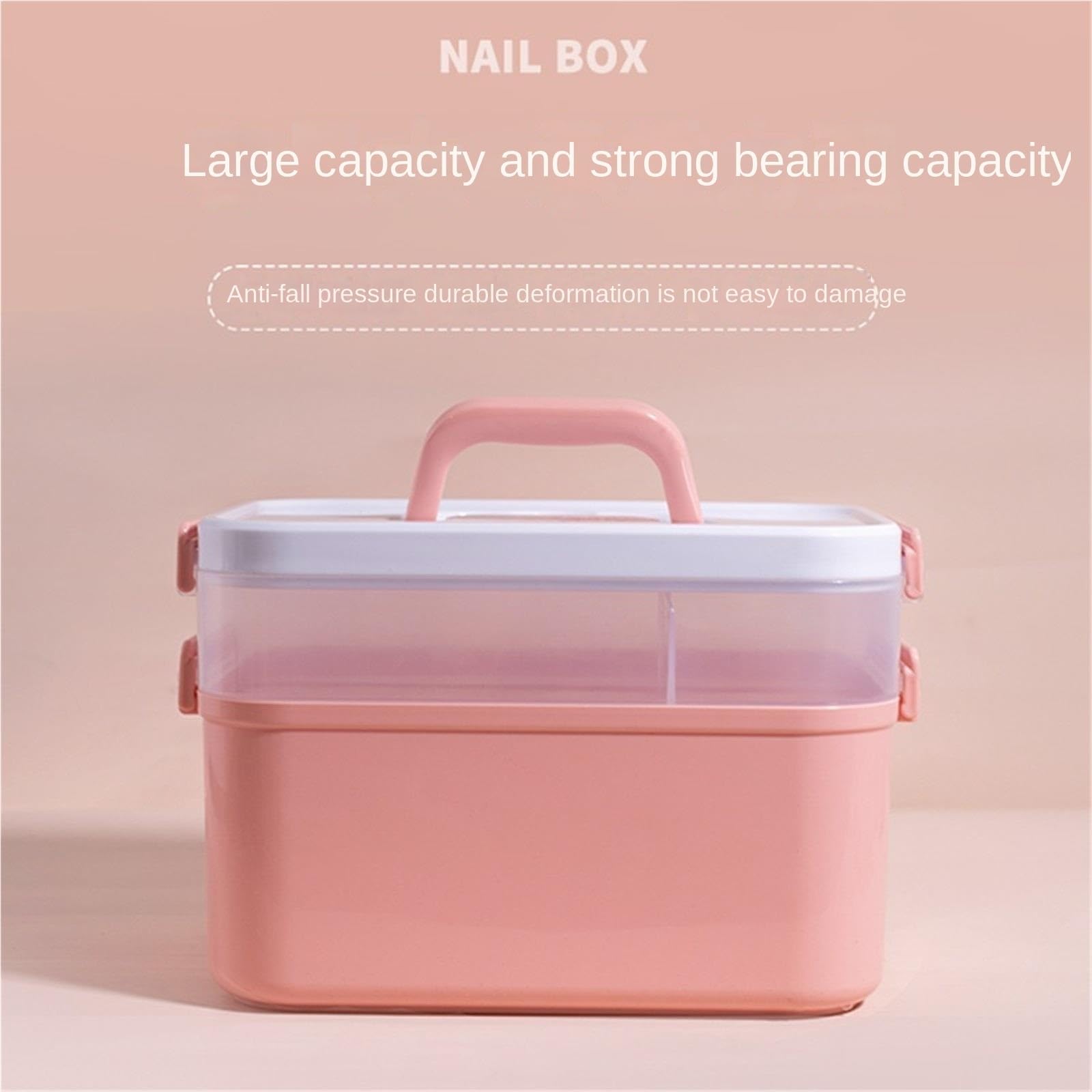 Organizador Esmaltes Uñas Contenedores De Almacenamiento Plástico 2 Capas con Tapas, Caja Multiusos For Herramientas Uñas para Mesa Tocador(Pink)