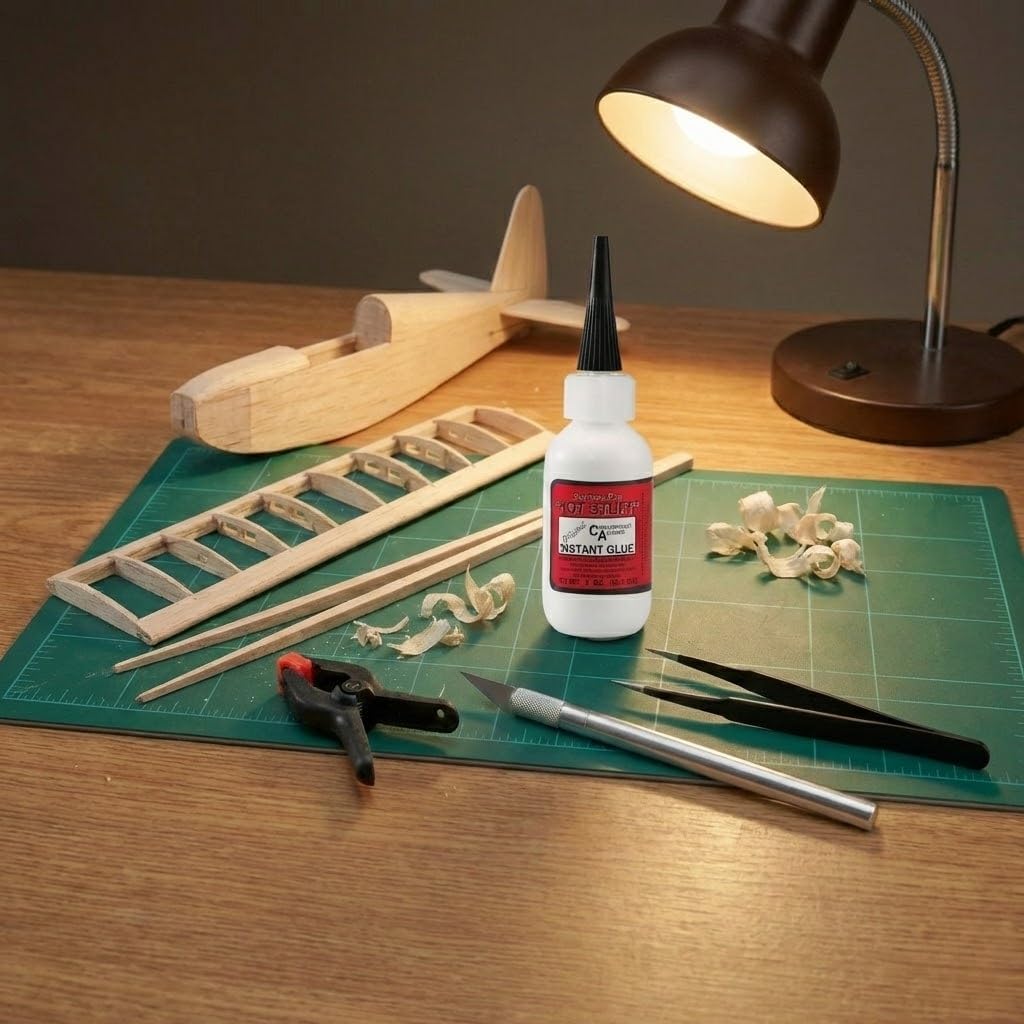 Satellite City Hot Stuff Thin Instant CA Glue (2oz) & Pro Tips (12 Pieces) - Clear Cyanoacrylate Adhesive for Wood, Furniture, Plastic, Metal, Rubber, Stone