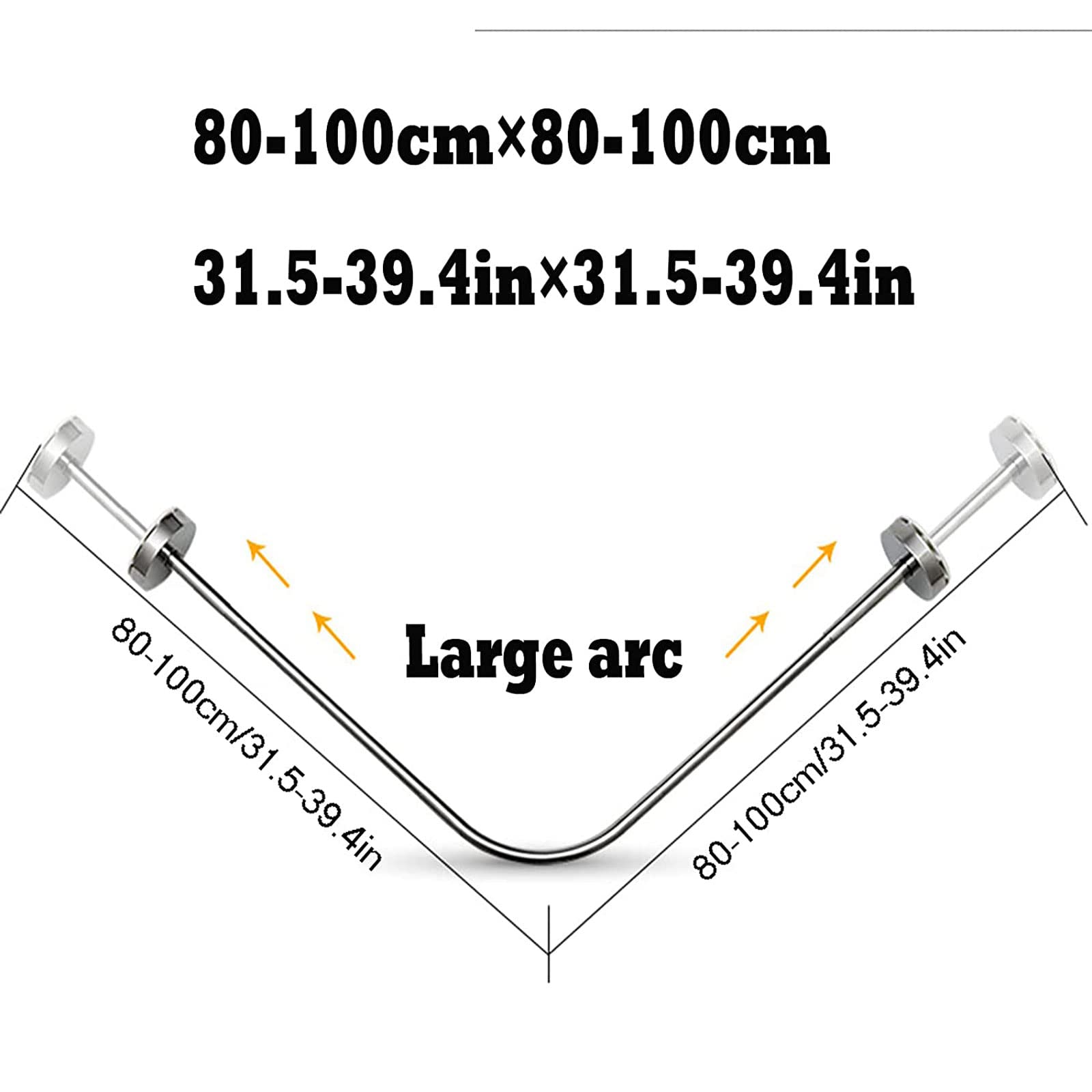 Barra de cortina de ducha de esquina en forma de L, extensible, curvada, sin taladro, colgador de acero inoxidable para esquina de bañera, barra de cortina duradera y elegante, perfecta para espacios