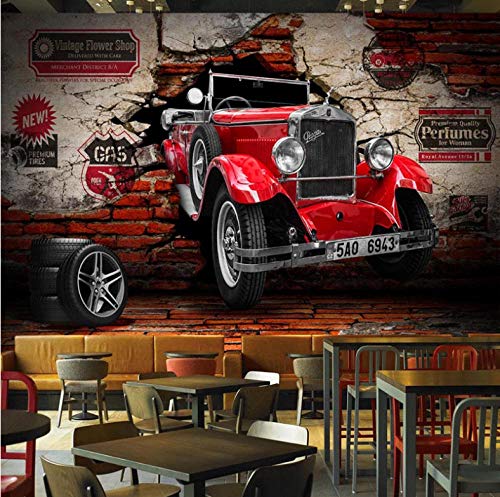 Papier Peint 3D Rétro Style Industriel Rouge Voiture Photo Mural Effet Mur Géant Photos Moderne Intissé Décoration Murale Trompe l’Oeil Revêtement Panoramique...