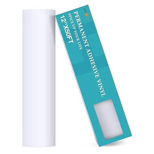 HTVRONT Vinilo permanente blanco  Hojas de vinilo adhesivo blanco mate de 12 pulgadas x 50 pies compatibles con cortadoras Cricut, Silhouette y Cameo