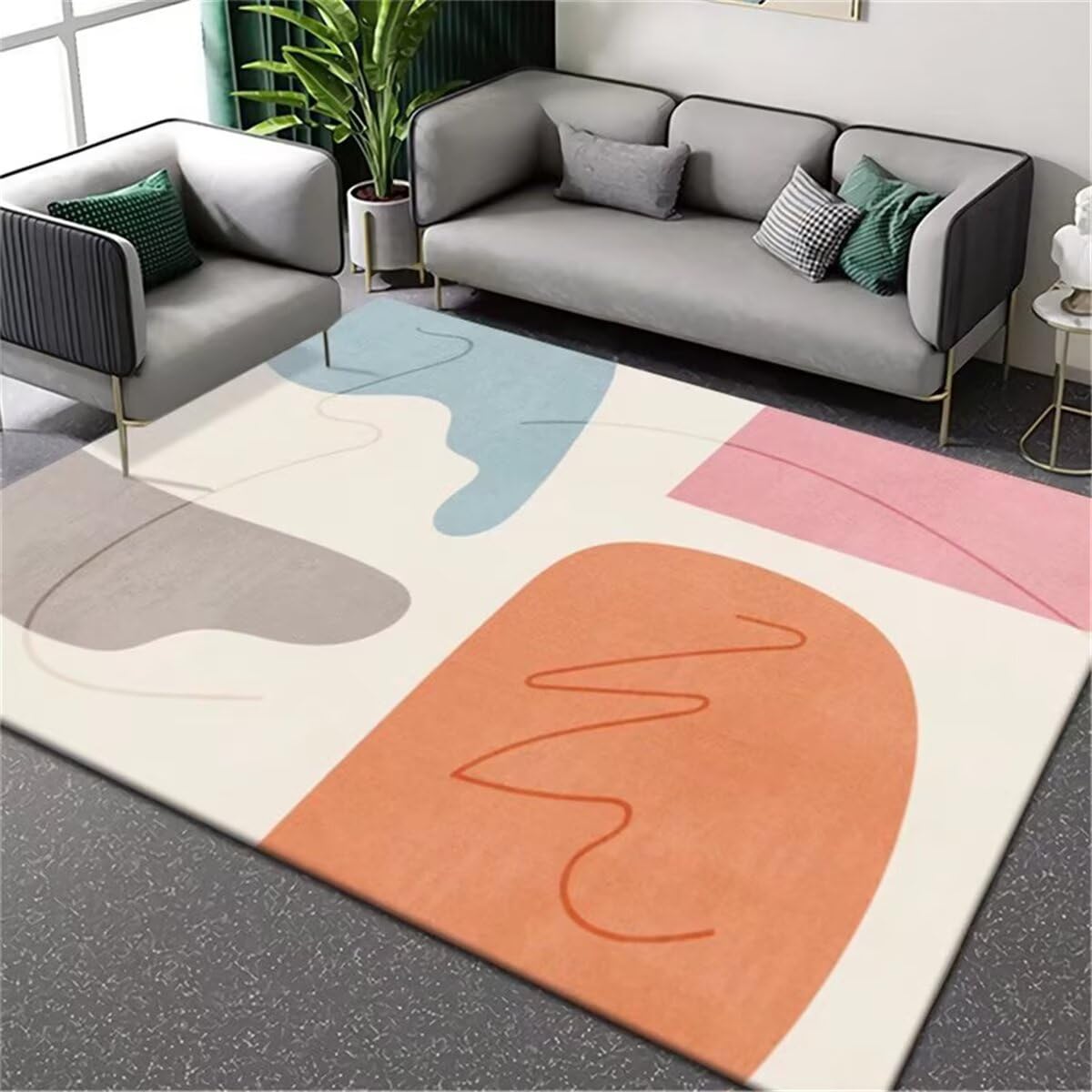 Tapis antidérapant beige orange 180x200cm doux XXL design salon